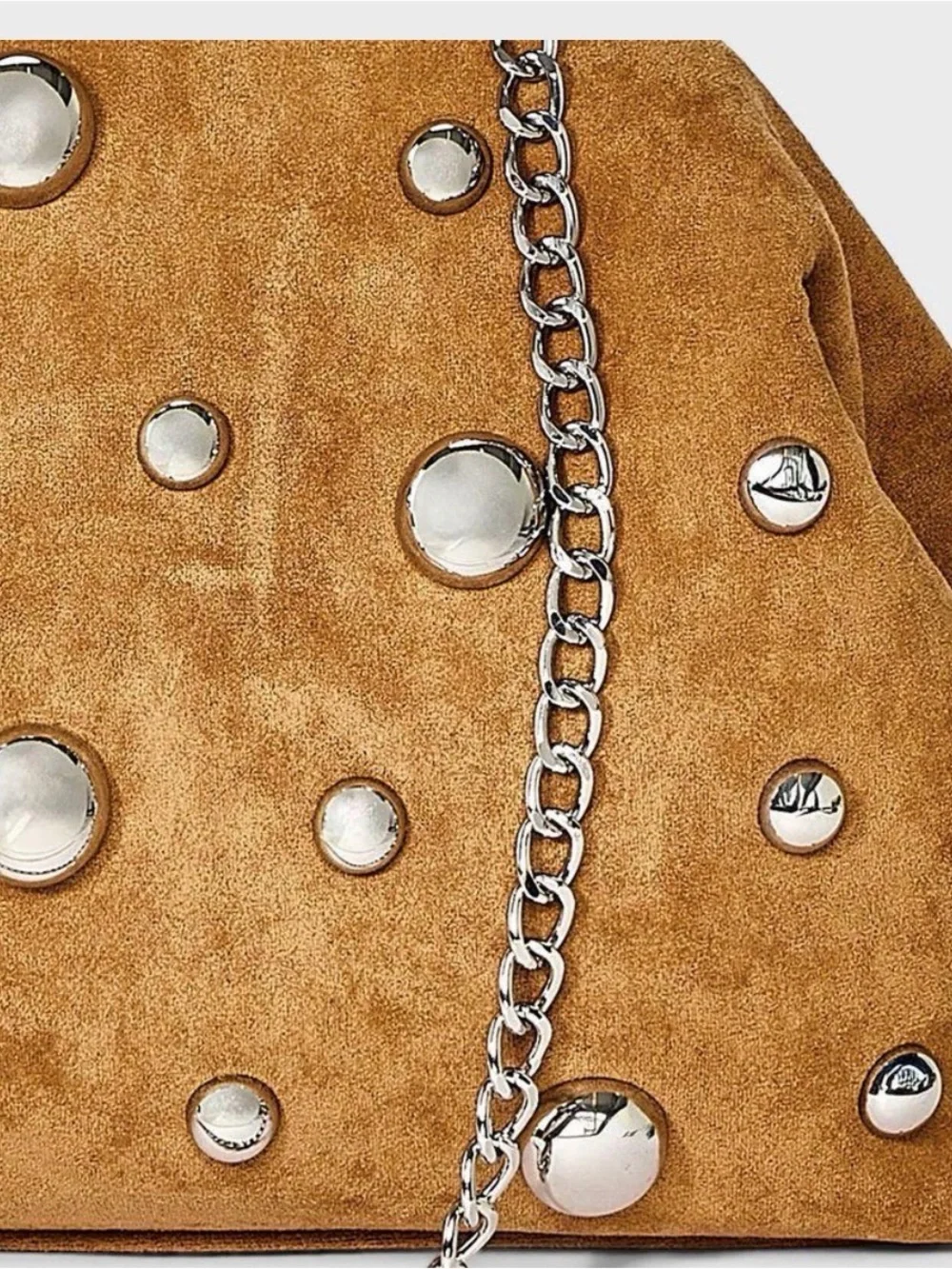 a new day Tan Suede Studded Clutch with Chain (New w/o tags)
